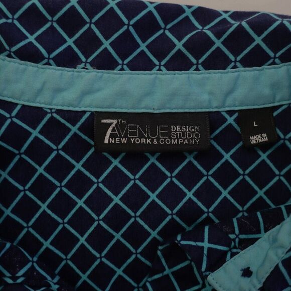 New York & Company 7th Avenue Collared Button Front Shirt Top Large Blue Teal - Picture 10 of 12